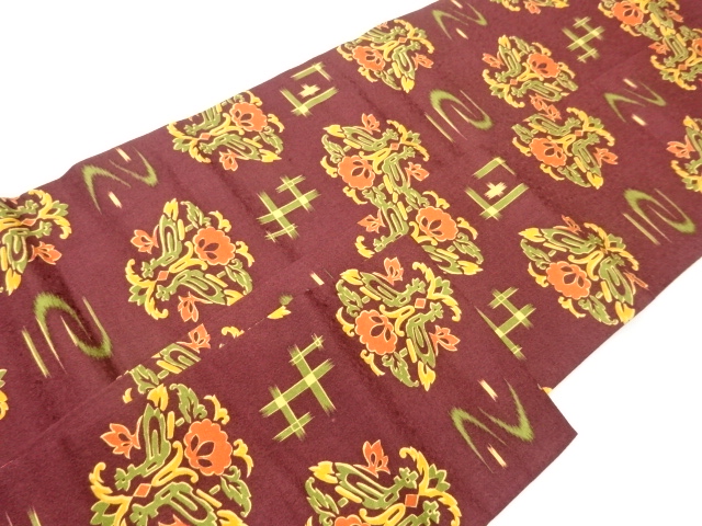  抽象草花模様織出し名古屋帯